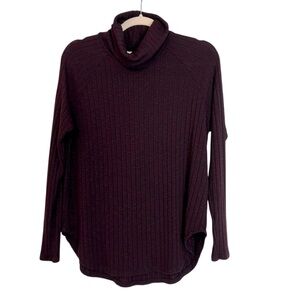 Michael Stars Rib Cowlneck Long Sleeve Top Burgundy Red Small Cozy Contemporary